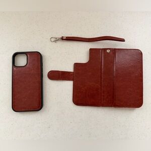 Brown iPhone 13 Case with Strap and space for credit cards